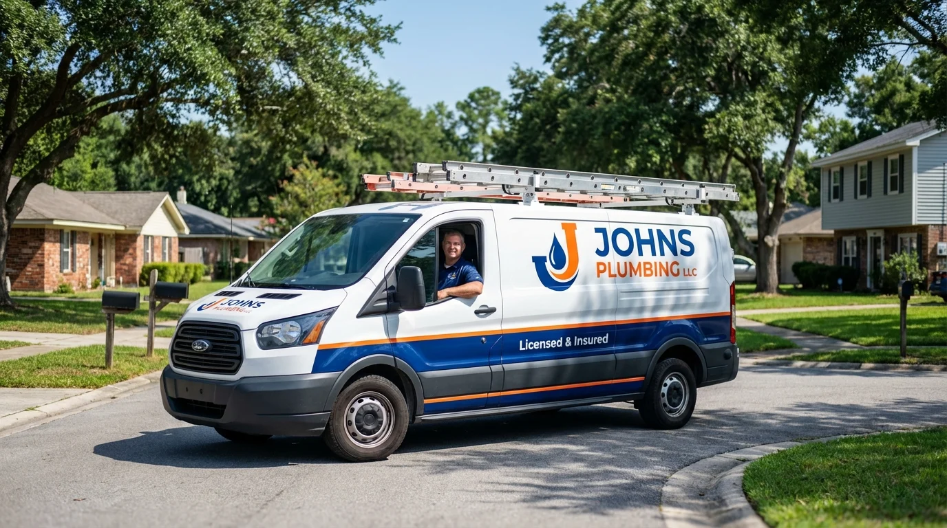 Johns Plumbing LLC service van in Melrose, NY