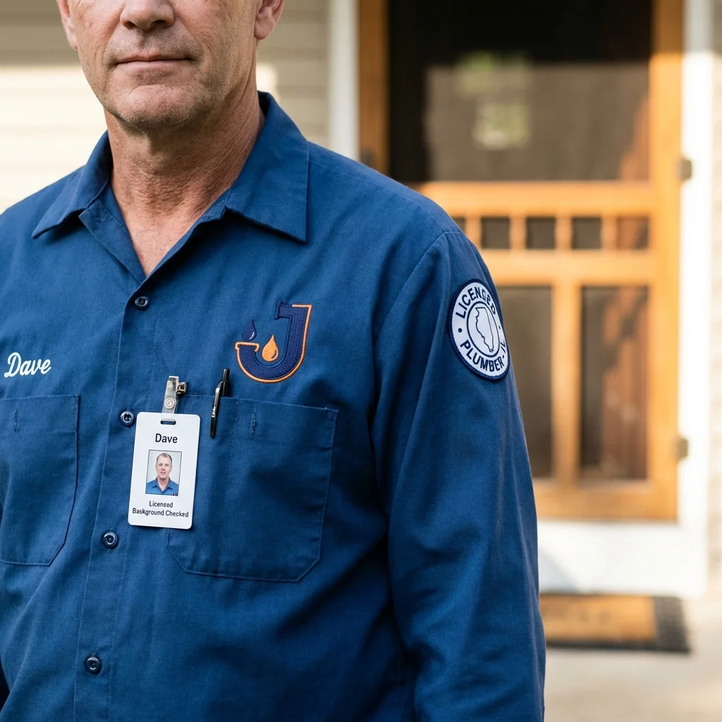 Licensed plumber showing ID badge in Melrose, NY