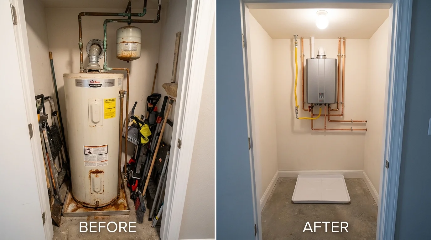 Tank water heater versus wall-mounted tankless unit comparison for Melrose, NY homeowners