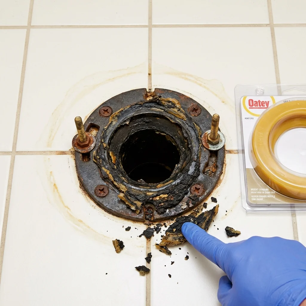 Failed wax ring showing water seepage at the base of a toilet in a Melrose, NY home